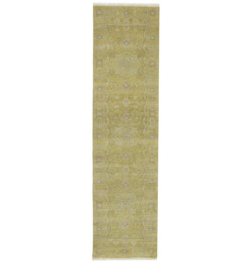 Muted Golden Yellow Floral 3X10 Transitional Oriental Runner Rug