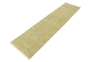 Muted Golden Yellow Floral 3X10 Transitional Oriental Runner Rug