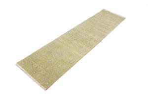 Muted Golden Yellow Floral 3X10 Transitional Oriental Runner Rug