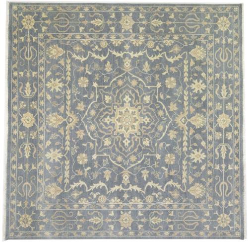 Muted Gray Floral 10x10 Transitional Oriental Square Rug