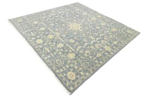 Muted Gray Floral 10x10 Transitional Oriental Square Rug