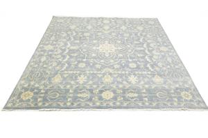 Muted Gray Floral 10x10 Transitional Oriental Square Rug