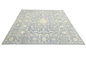 Muted Gray Floral 10x10 Transitional Oriental Square Rug