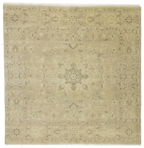 Muted Pinkish Beige Floral 10X10 Transitional Oriental Square Rug