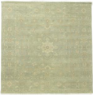 Muted Aqua Green Floral 10X10 Transitional Oriental Round Rug