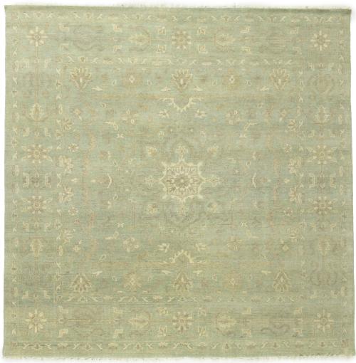 Muted Aqua Green Floral 10X10 Transitional Oriental Round Rug