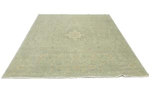 Muted Aqua Green Floral 10X10 Transitional Oriental Round Rug