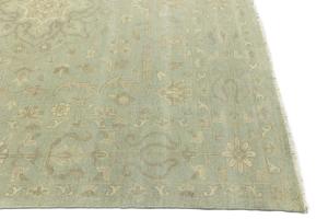 Muted Aqua Green Floral 10X10 Transitional Oriental Round Rug