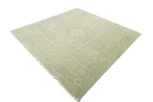Muted Aqua Green Floral 10X10 Transitional Oriental Round Rug