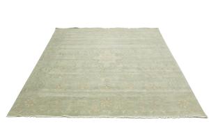 Muted Aqua Green Floral 10X10 Transitional Oriental Round Rug