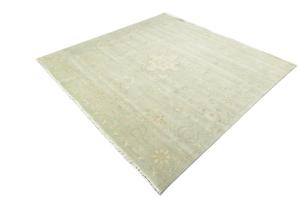 Muted Aqua Green Floral 10X10 Transitional Oriental Round Rug