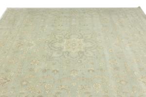 Muted Aqua Green Floral 10X10 Transitional Oriental Round Rug