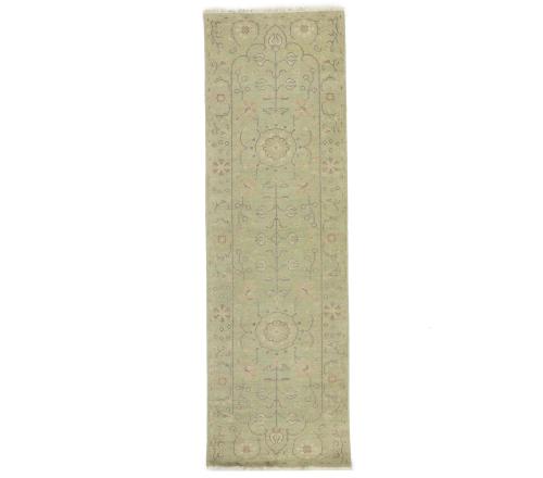 Muted Light Green Floral Transitional 2'6X7'10 Oriental Runner Rug