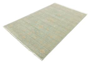 Muted Teal Floral 5X8 Transitional Oriental Rug