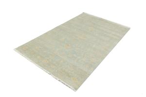 Muted Teal Floral 5X8 Transitional Oriental Rug