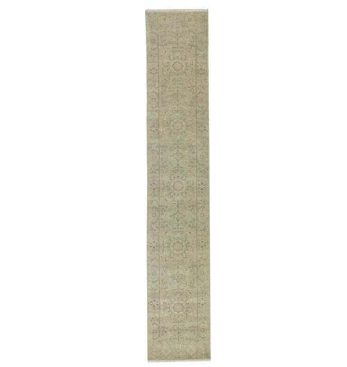 Muted Beige Floral Transitional 3X14 Oriental Runner Rug