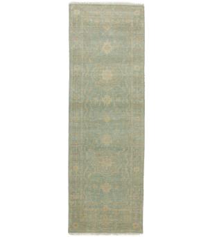 Muted Teal Floral Transitional 3X8 Oriental Runner Rug