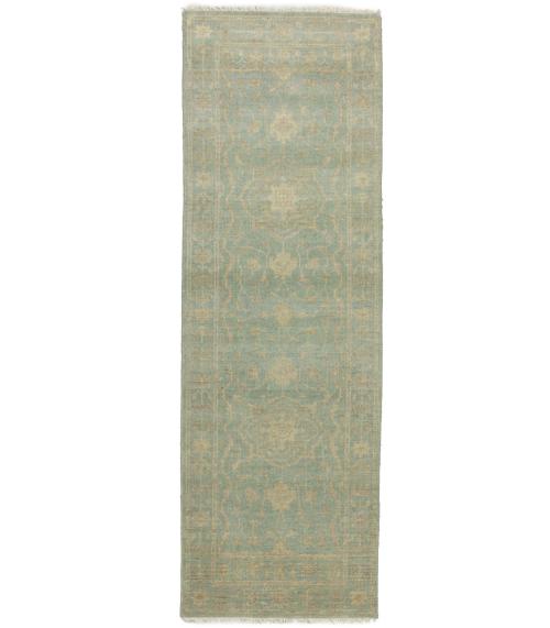 Muted Teal Floral Transitional 3X8 Oriental Runner Rug