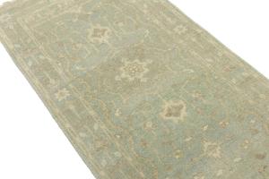 Muted Teal Floral Transitional 3X8 Oriental Runner Rug