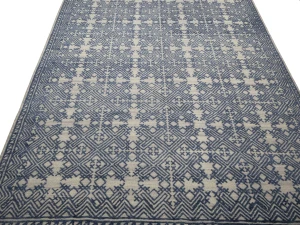 Blue & Cream Geometric 9X12 Modern Oriental Rug