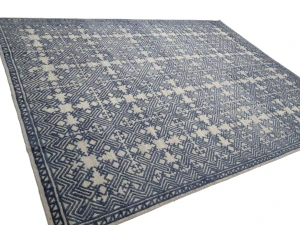 Blue & Cream Geometric 9X12 Modern Oriental Rug