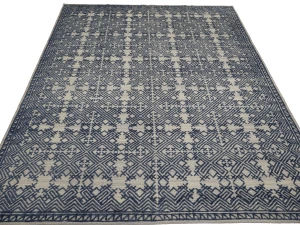 Blue & Cream Geometric 9X12 Modern Oriental Rug