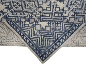 Blue & Cream Geometric 9X12 Modern Oriental Rug