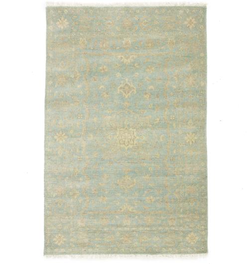 Muted Teal Floral 4x6 Transitional Oriental Area Rug