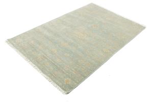 Muted Teal Floral 4x6 Transitional Oriental Area Rug