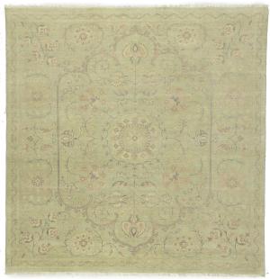 Muted Light Green Floral 8X8 Transitional Oriental Square Rug