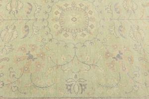 Muted Light Green Floral 8X8 Transitional Oriental Square Rug