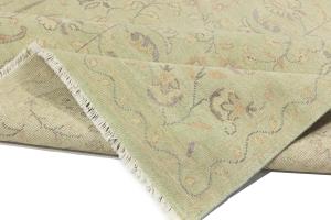 Muted Light Green Floral 8X8 Transitional Oriental Square Rug