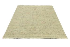 Muted Light Green Floral 8X8 Transitional Oriental Square Rug