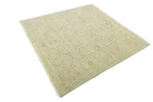 Muted Light Green Floral 8X8 Transitional Oriental Square Rug