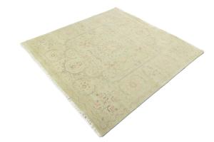 Muted Light Green Floral 8X8 Transitional Oriental Square Rug