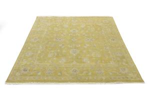 Golden Yellow Floral 8x8 Chobi Oriental Square Rug