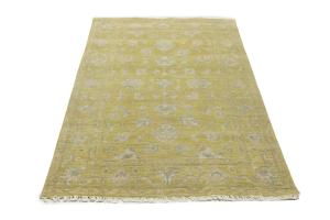 Muted Golden Yellow Floral 4x6 Transitional Oriental Area Rug