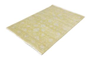 Muted Golden Yellow Floral 4x6 Transitional Oriental Area Rug