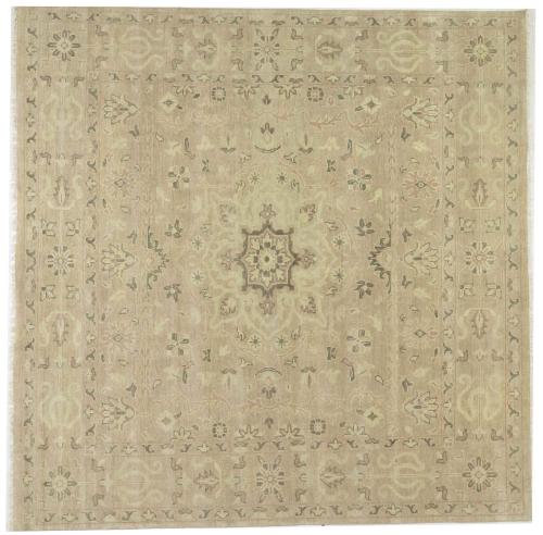 Muted Pinkish Beige Floral 8X8 Transitional Oriental Square Rug