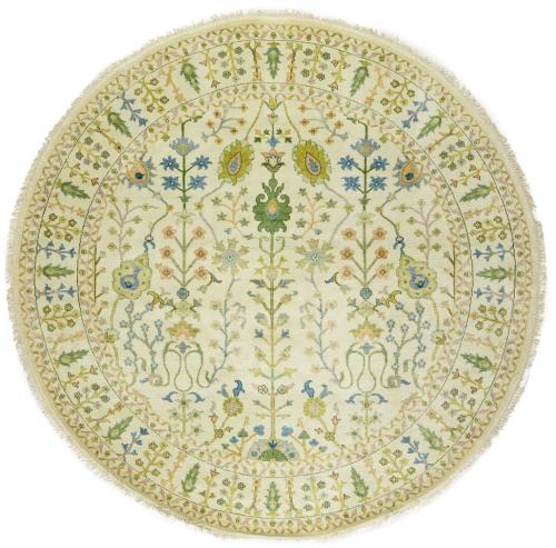 Ivory Floral 8x8 Traditional Chobi Oriental Round Rug