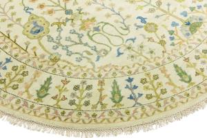 Ivory Floral 8x8 Traditional Chobi Oriental Round Rug