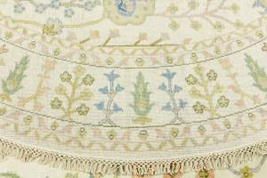 Ivory Floral 8x8 Traditional Chobi Oriental Round Rug