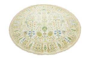Ivory Floral 8x8 Traditional Chobi Oriental Round Rug