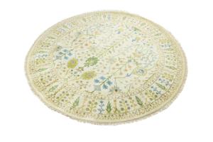 Ivory Floral 8x8 Traditional Chobi Oriental Round Rug