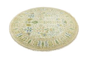 Ivory Floral 8x8 Traditional Chobi Oriental Round Rug