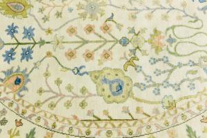 Ivory Floral 8x8 Traditional Chobi Oriental Round Rug