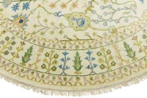 Ivory Floral 8x8 Traditional Chobi Oriental Round Rug