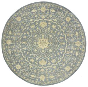 Muted Gray Floral 6X6 Transitional Oriental Round Rug