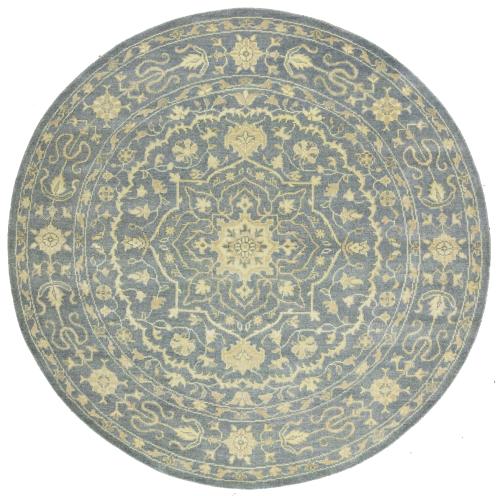Muted Gray Floral 6X6 Transitional Oriental Round Rug