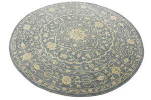 Muted Gray Floral 6X6 Transitional Oriental Round Rug